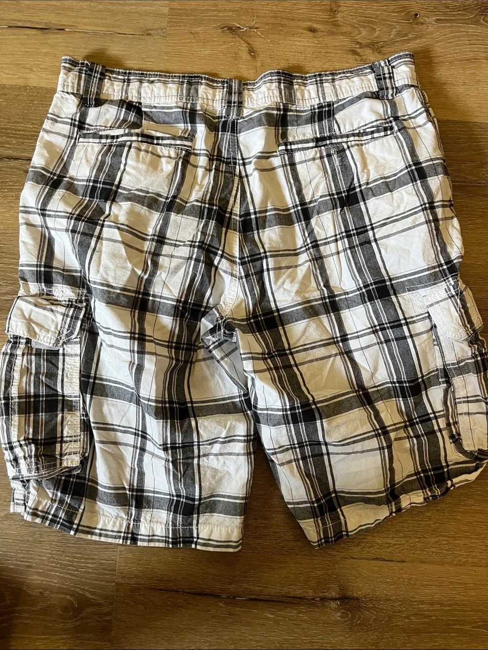 Carbon Black & White Plaid Cargo Shorts